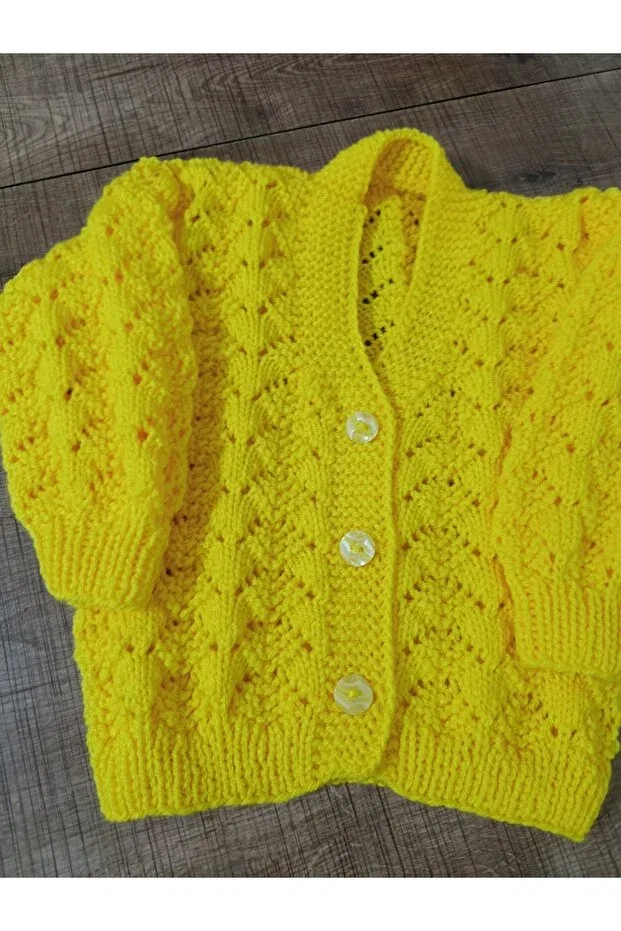 Детский кардиган для новорожденных с принтом Hand Knitted Kids Cardigan El Örgüsü Cici Bebe, Yellow — фото 4