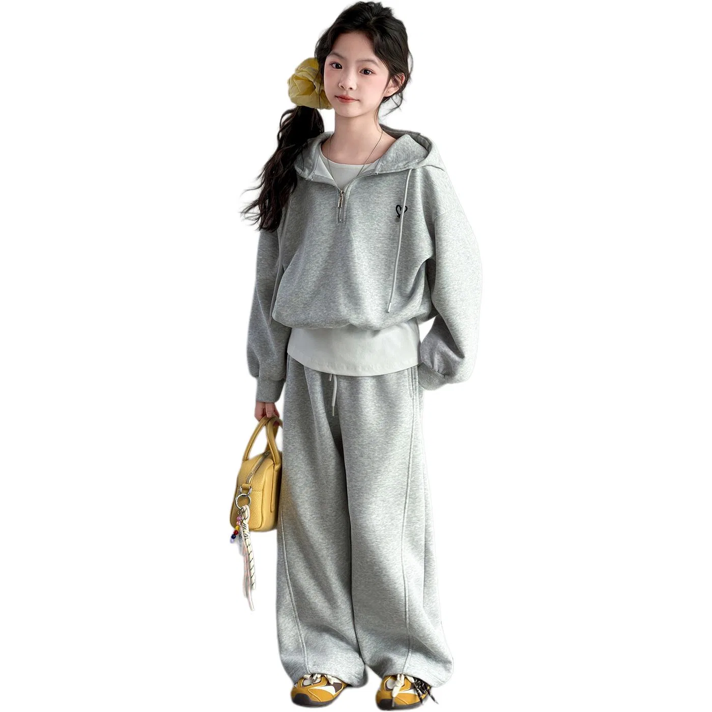 Детский спортивный комплект из футера с принтом MADALLO, Gray Top+Pants