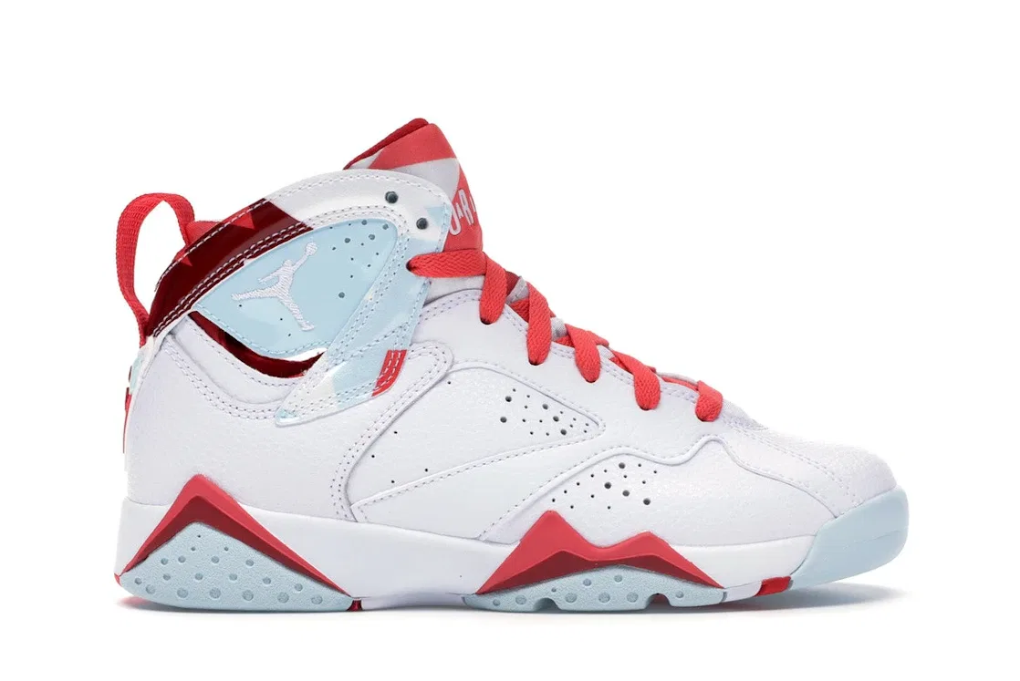 Детские кроссовки Lifestyle с перфорацией Jordan 7 Retro Jordan, White/White-Topaz Mist-Ember Glow-Gym Red