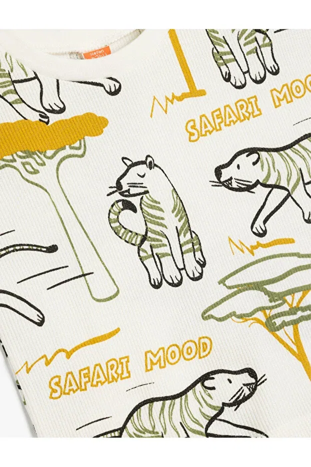 Детская футболка с принтом Tiger Koton, Ecru Patterned — фото 3
