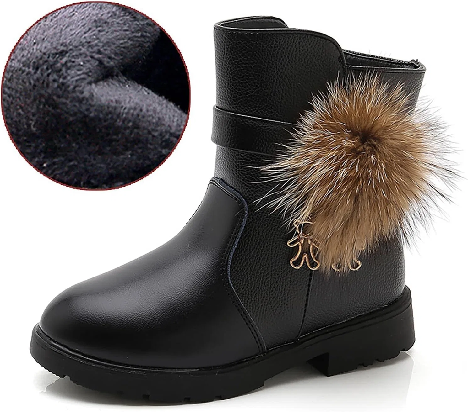 Детские сапоги для девочек с боковой молнией, из PU-кожи, зимние, Black — фото 4