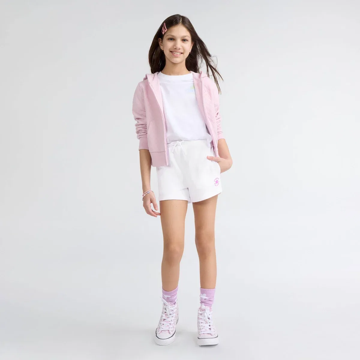 Детские шорты для девочек из футера с завязками Converse, White — фото 3