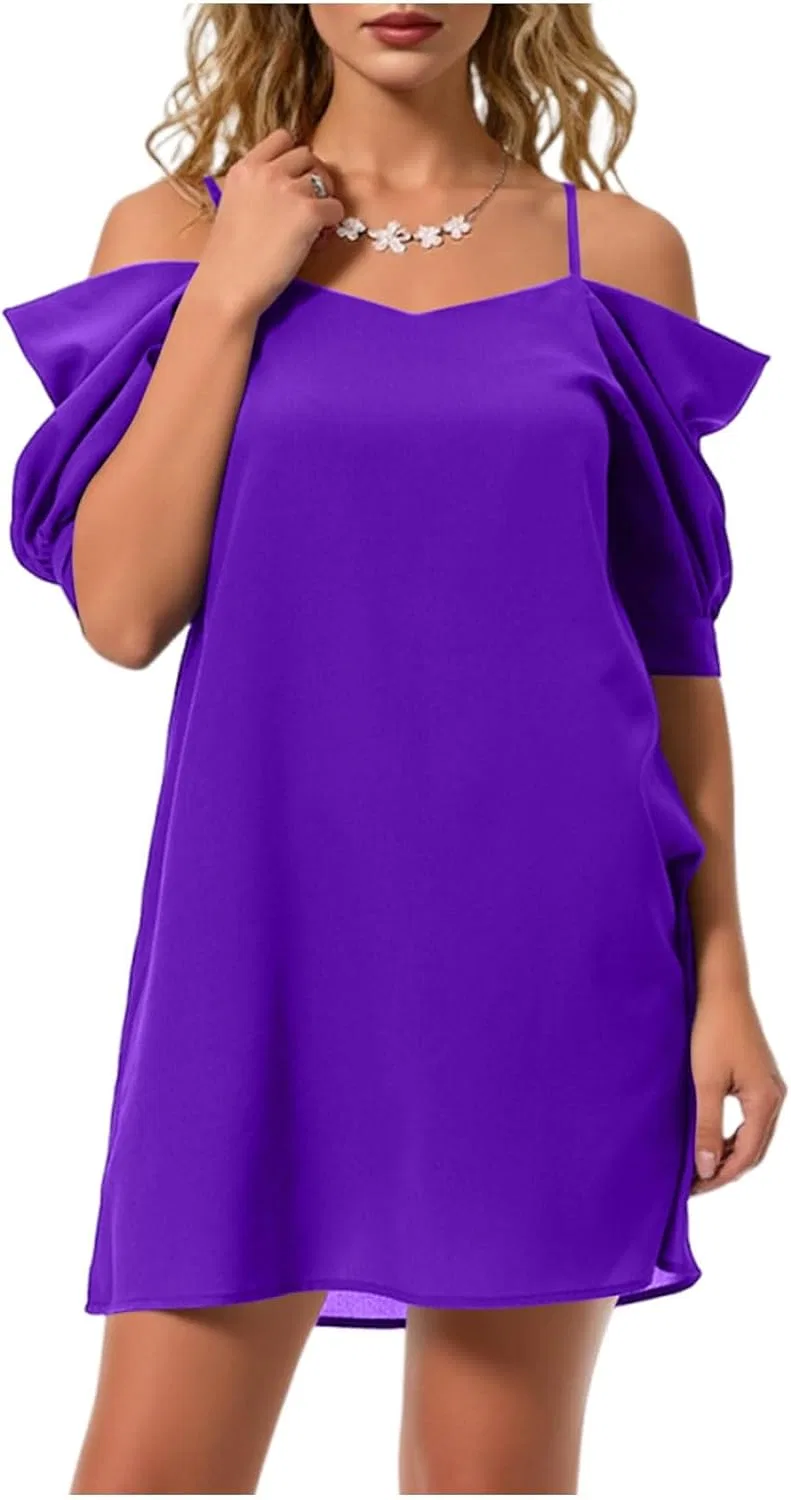 Женское летнее платье свободного кроя Off Shoulder, Purple — фото 2