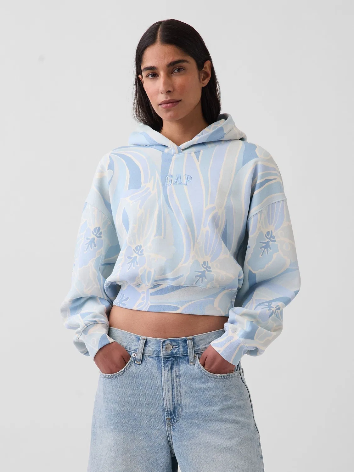 Худи-кроп Gap Blue Print VintageSoft Crop Logo Hoodie, синий