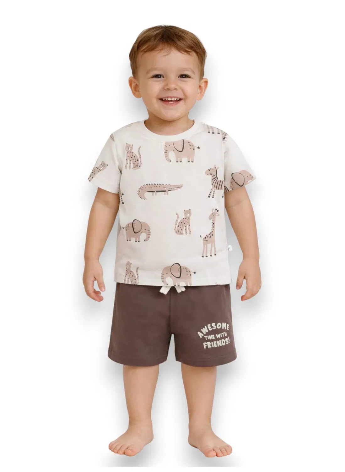 Пижамный комплект с принтом сафари, модель Safari Animal Print, Victor And Jane, бежевый