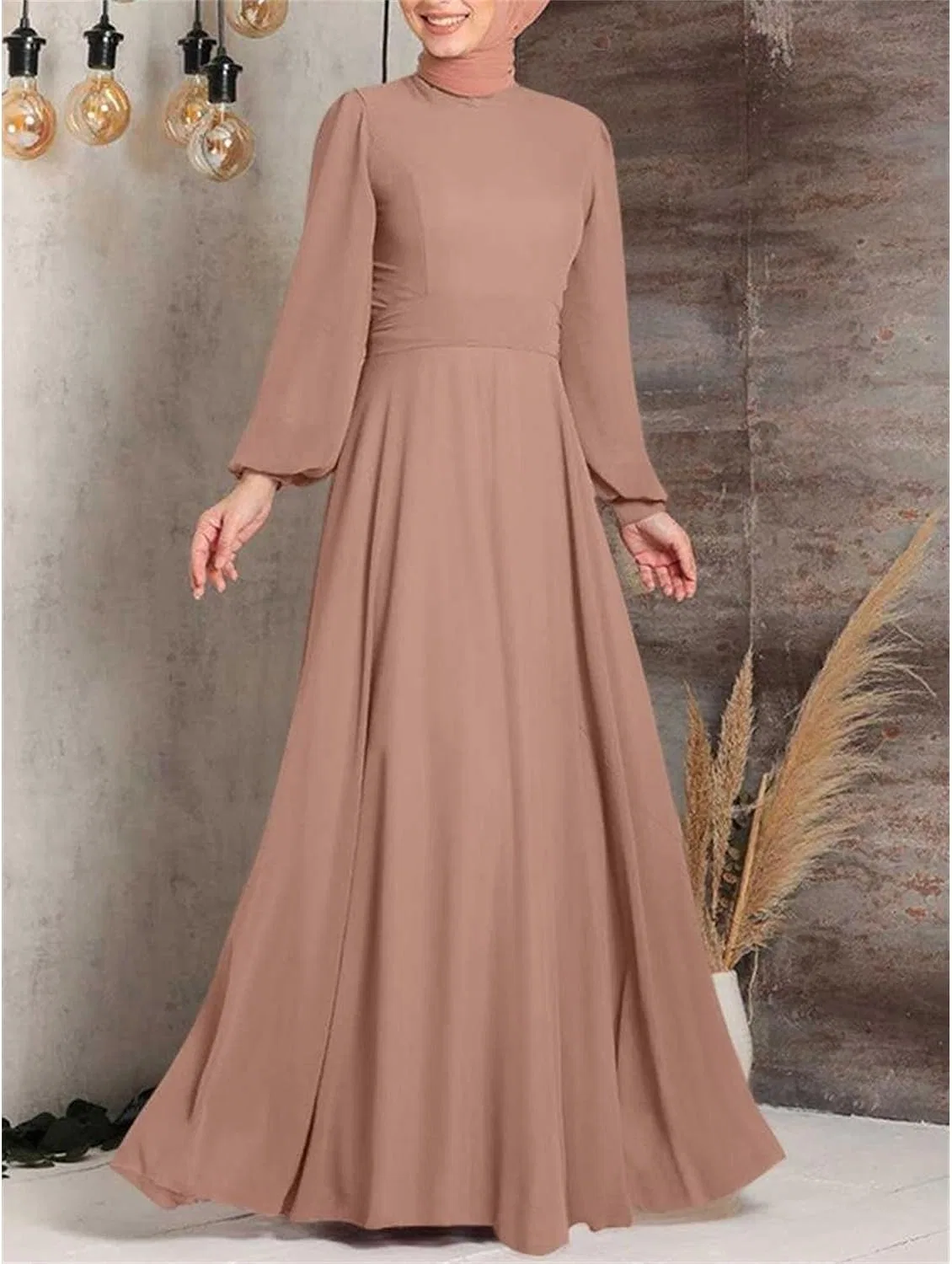 Женское вечернее платье с длинным рукавом, с принтом, Ethnic Eid Dress, розовый — фото 2