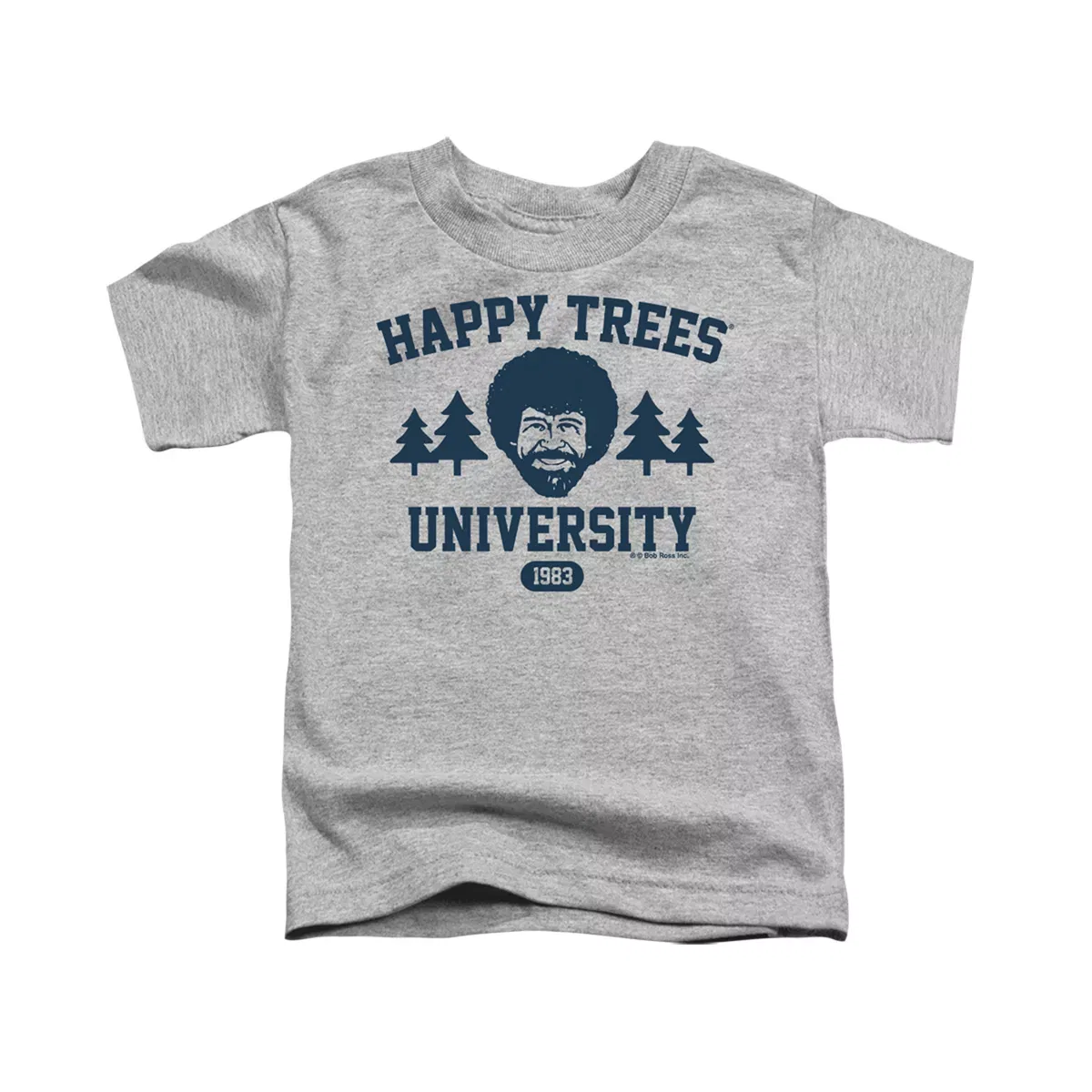 Детская футболка для мальчиков с принтом Bob Ross Happy Trees University LOGOVISION, Athletic Heather — фото 2