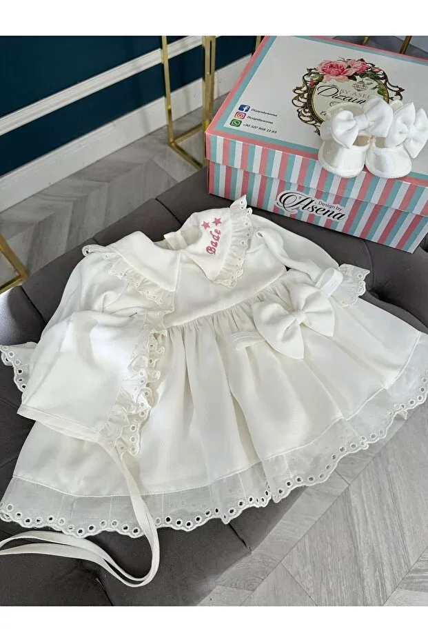 Детское платье для девочек хлопковое Mevlid dress with frills Dizaynbyasena, Ecru