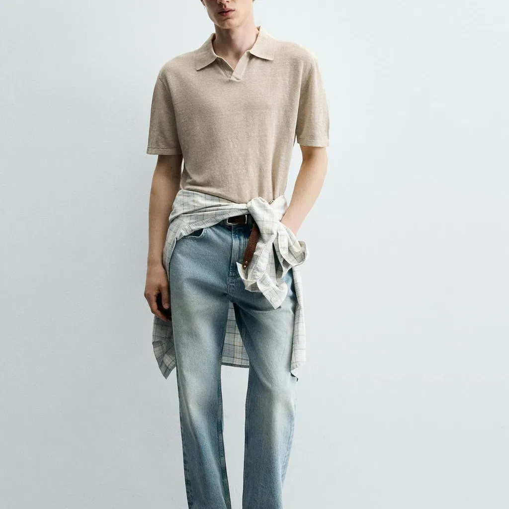 Мужское поло ZARA ORIGINS, Frosted White — фото 4