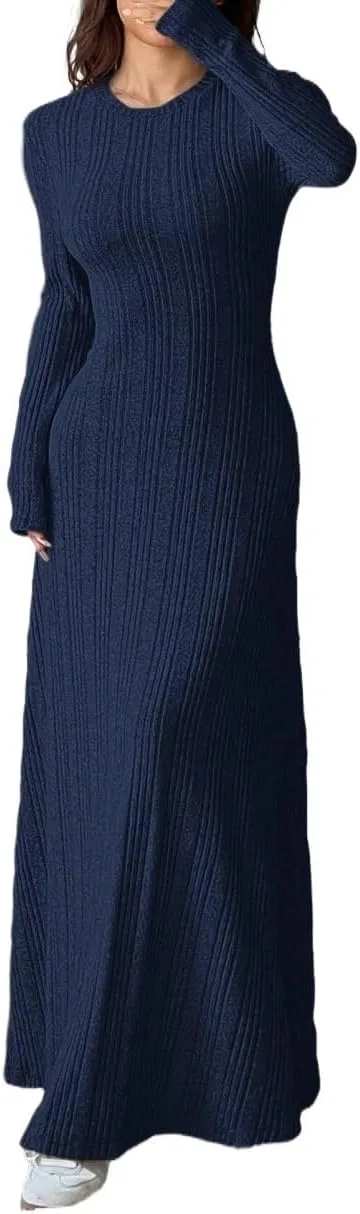 Женское длинное платье A-силуэта с длинным рукавом, Navy Blue — фото 4