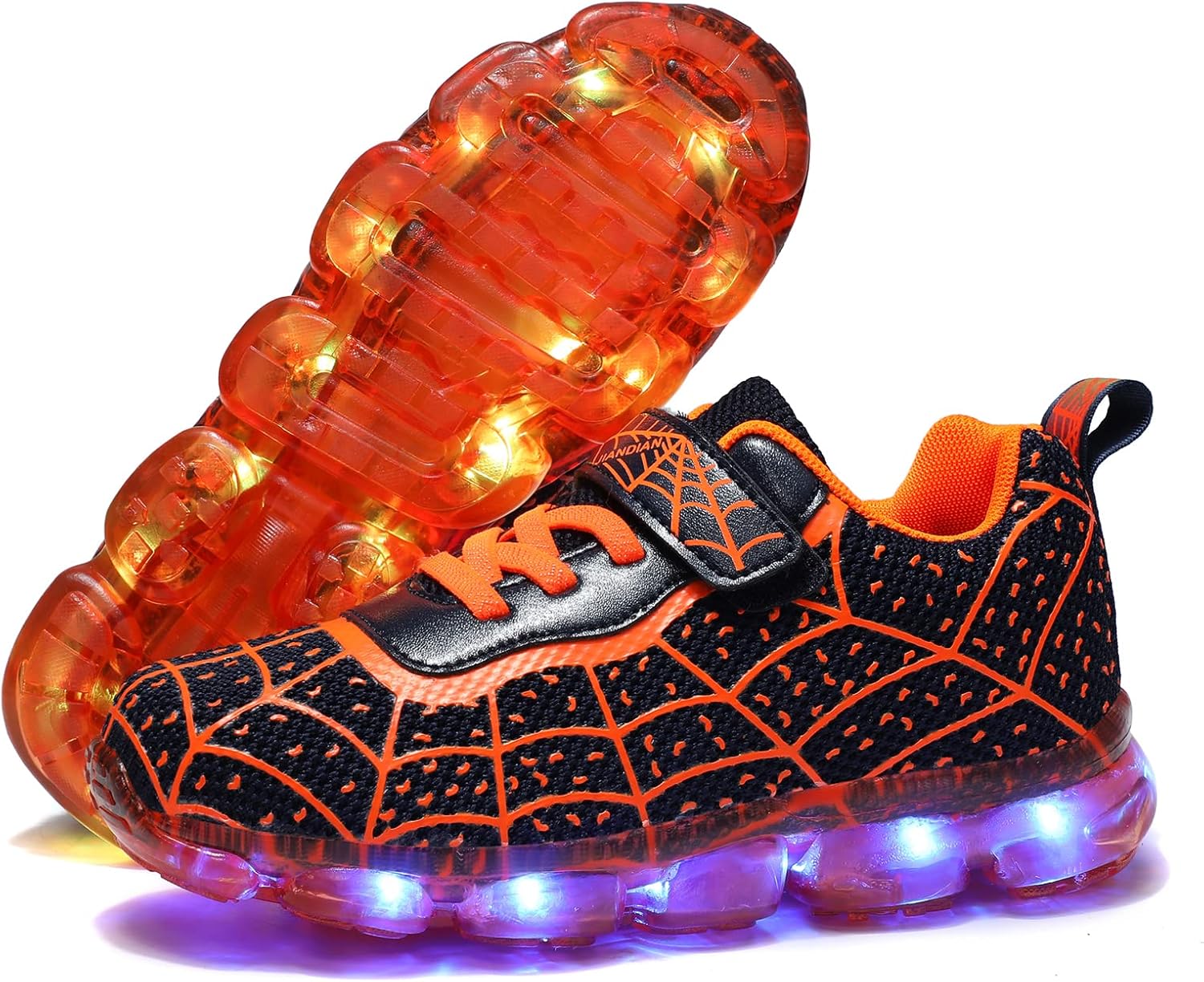 

Детские светящиеся кроссовки YUNICUS с LED-подсветкой и верхом в виде паука, с зарядкой через USB для мальчиков, девочек и малышей, лучший подарок на день рождения, День благодарения и Рождество, синий/оранжевый