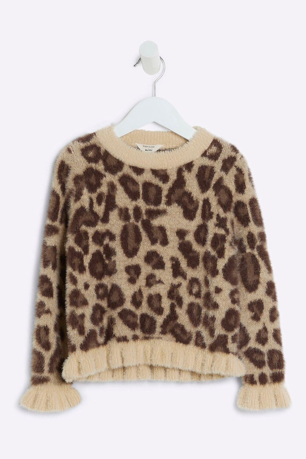 

Джемпер с леопардовым принтом и оборками для девочек River Island, коричневый