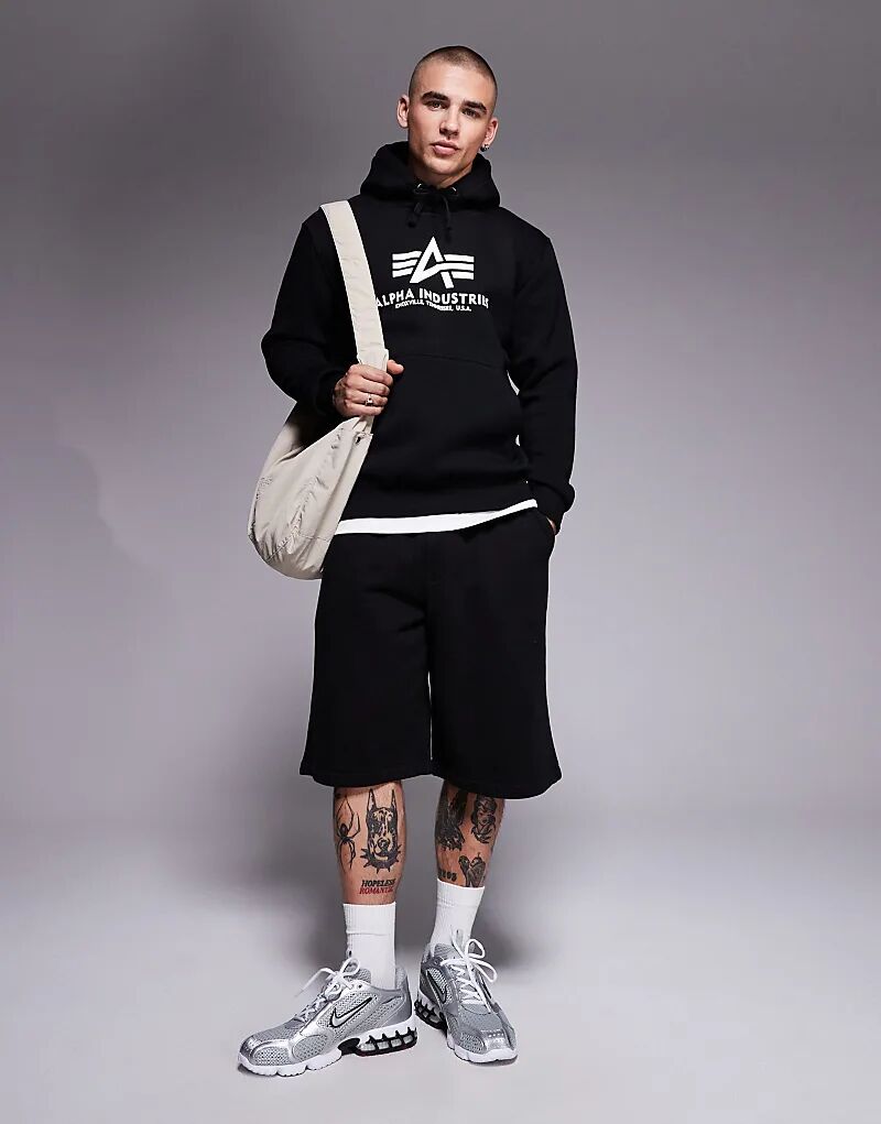 

Толстовка с капюшоном Alpha с логотипом на груди, черного цвета Alpha Industries