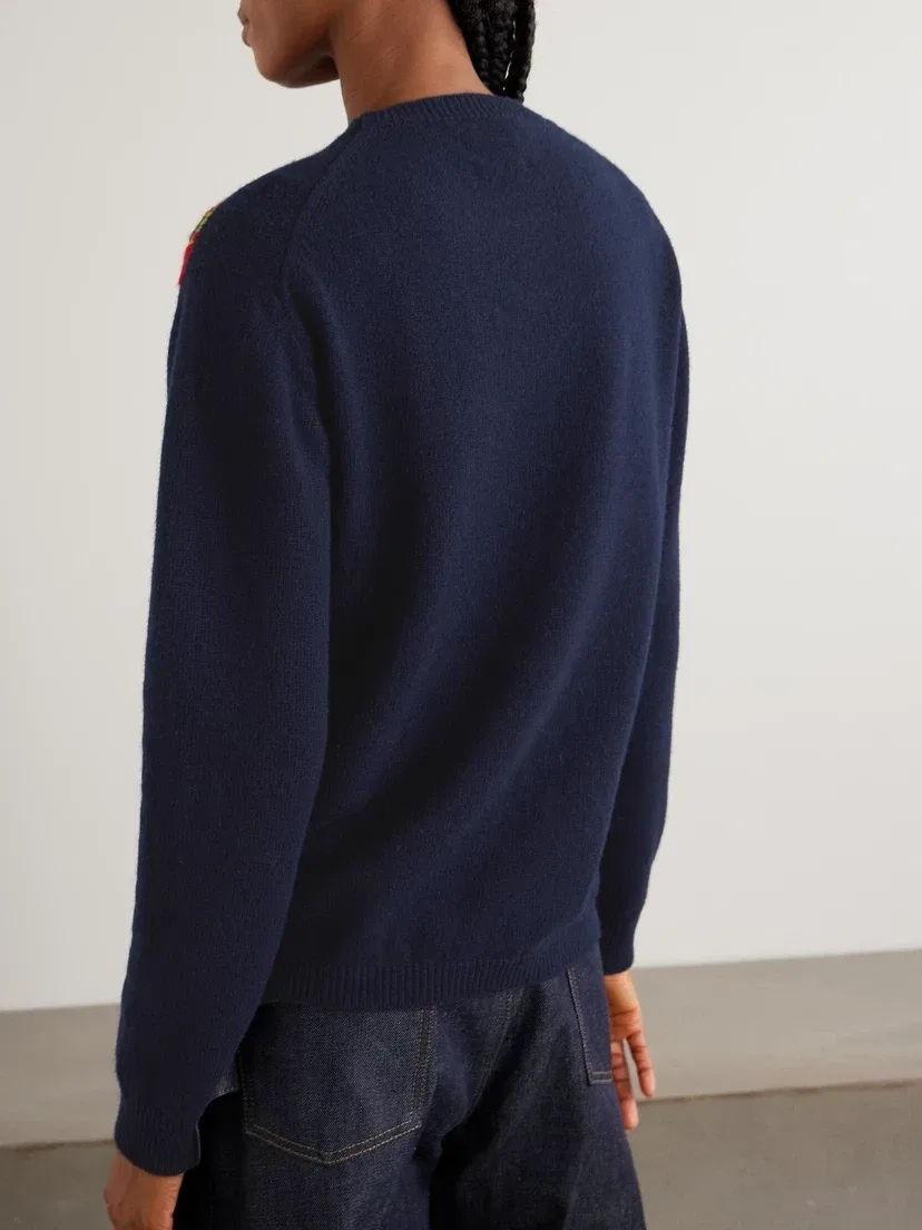 Свитер из кашемира с цветочной интарсией от Pringle JW ANDERSON, синий — фото 4