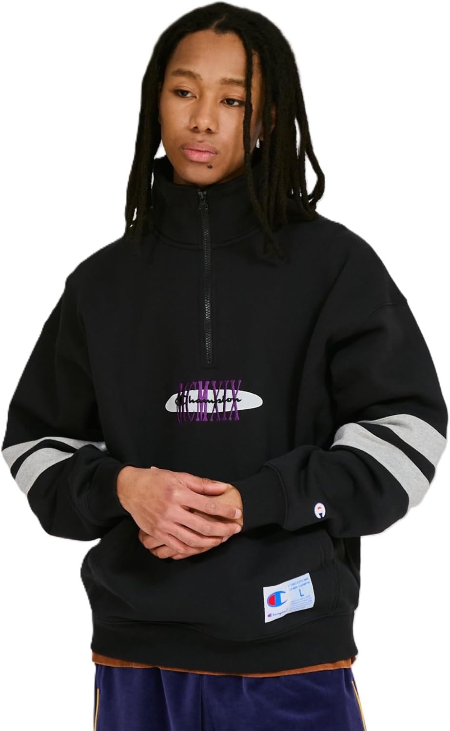 

Мужская повседневная толстовка Champion с вышитым резиновым принтом и застежкой-молнией до середины груди, черный