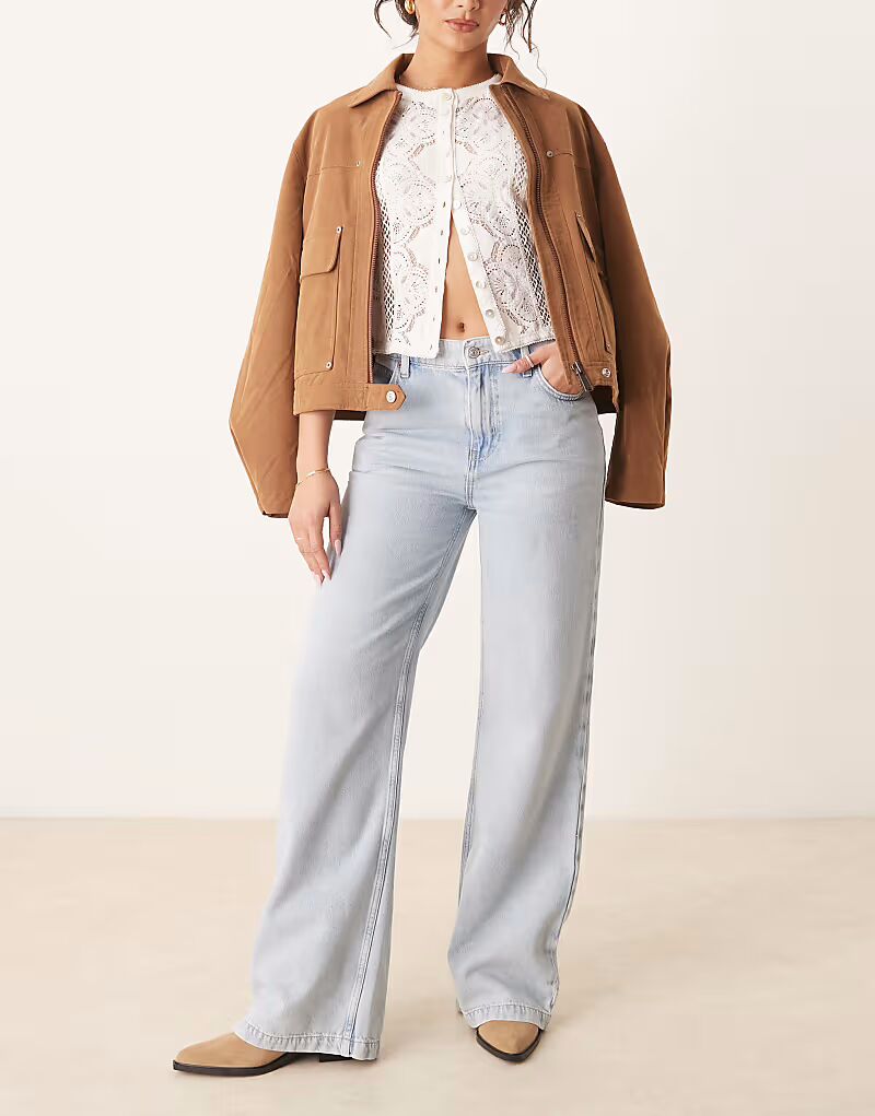 

Джинсы прямого кроя Free People Stride широкого кроя, выбеленного синего цвета