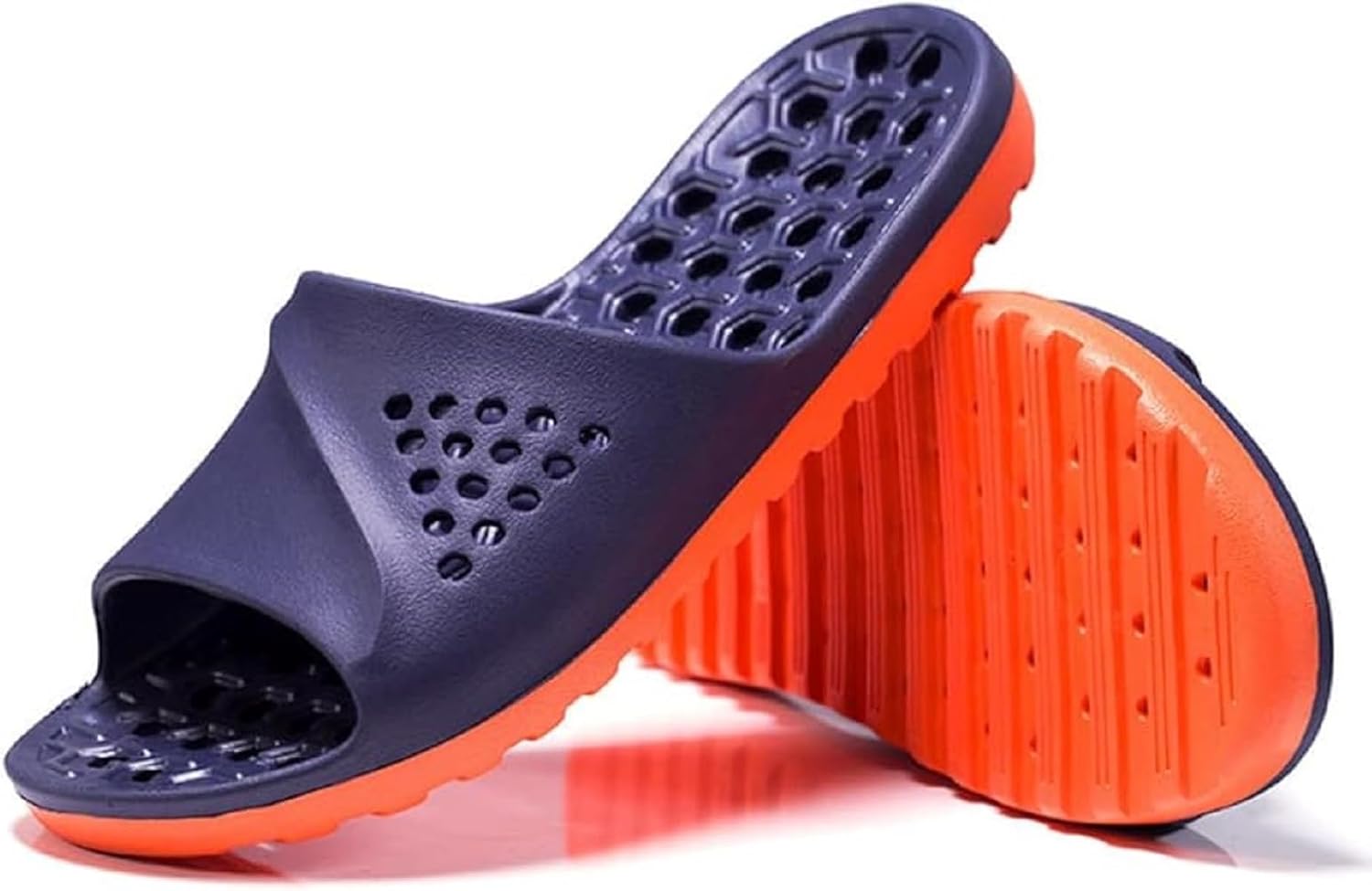 

NIDDISLIP Душевые тапочки Быстросохнущие Нескользящие тапочки Мужские душевые сандалии с дренажными отверстиями Открытый носок Домашние тапочки для ванной Для спальни, бассейна, колледжа, общежития, спортзала, пляжа, темно-синий