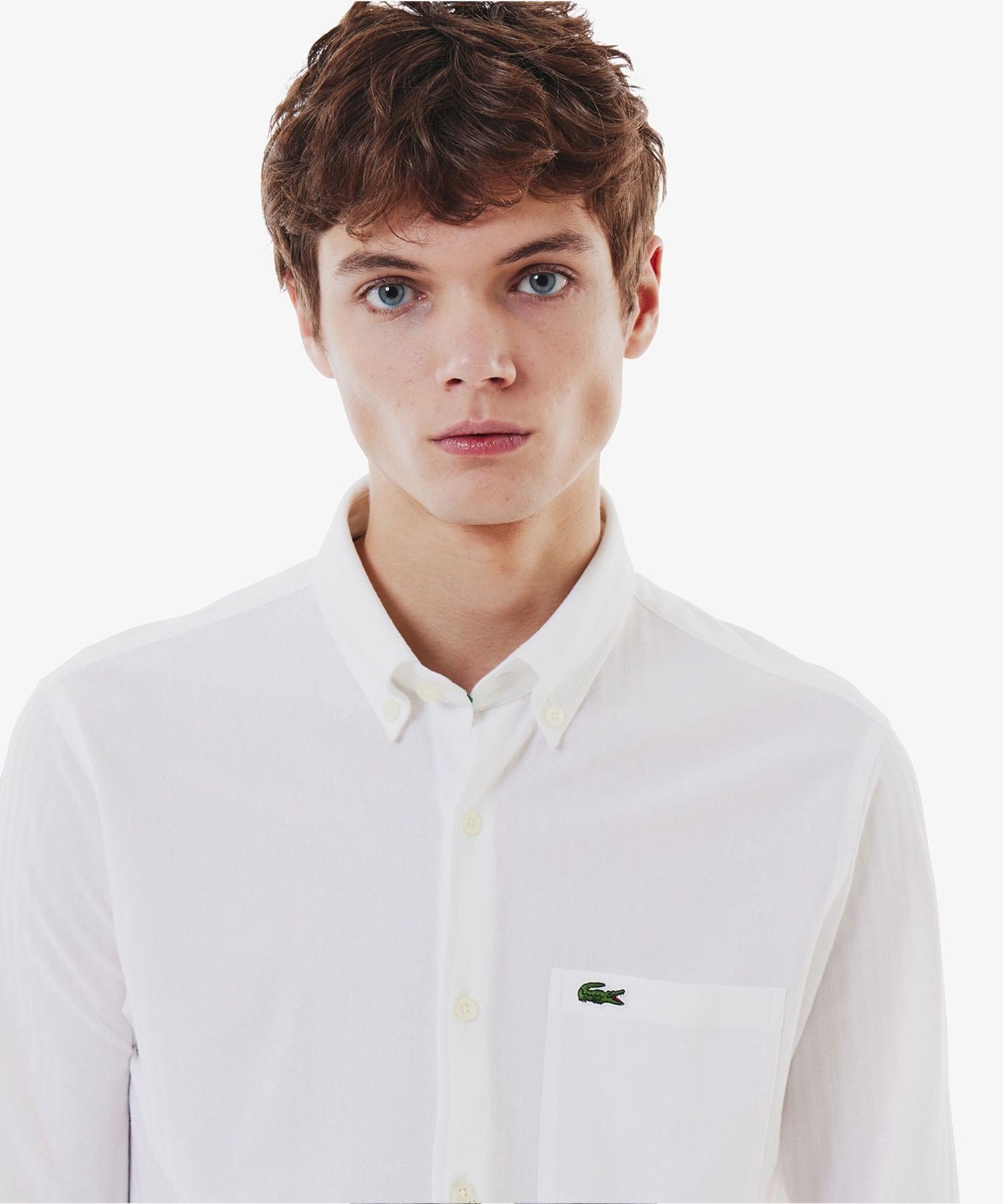 Рубашка из трикотажа с жаккардовой полосой и пуговицами LACOSTE, White — фото 2