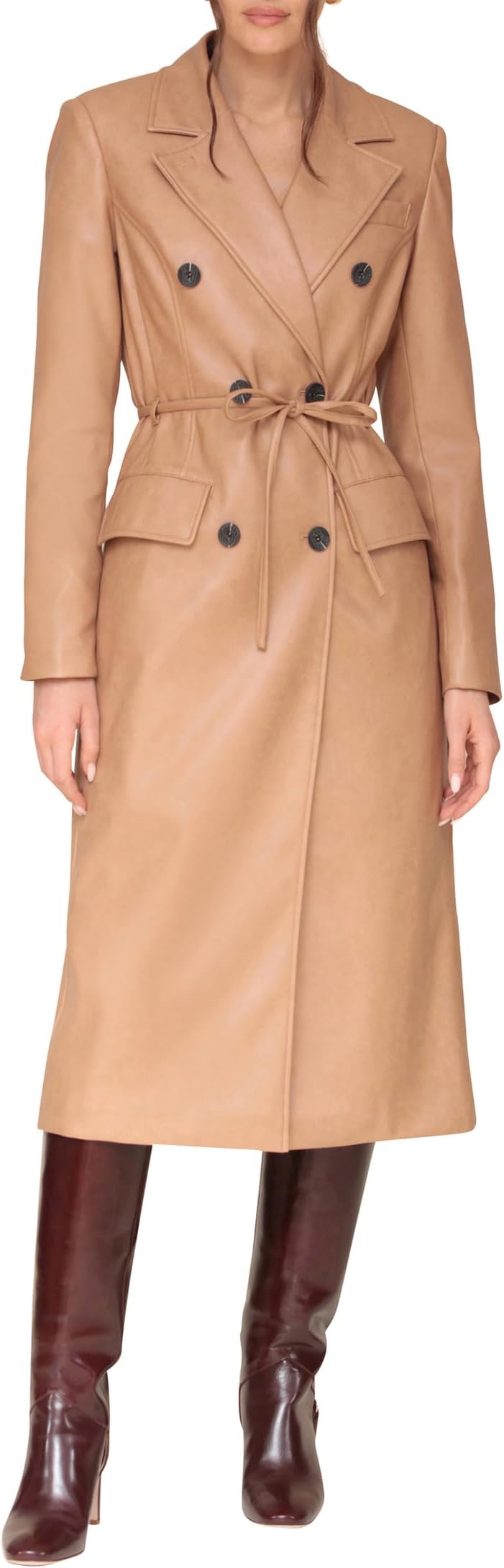 

Пальто Avec Les Filles Belted Faux Leather Coat, кэмел