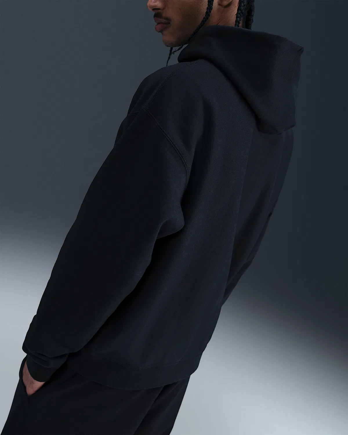 Мужская флисовая худи-оверсайз Nike Solo Swoosh, Black/Anthracite — фото 2