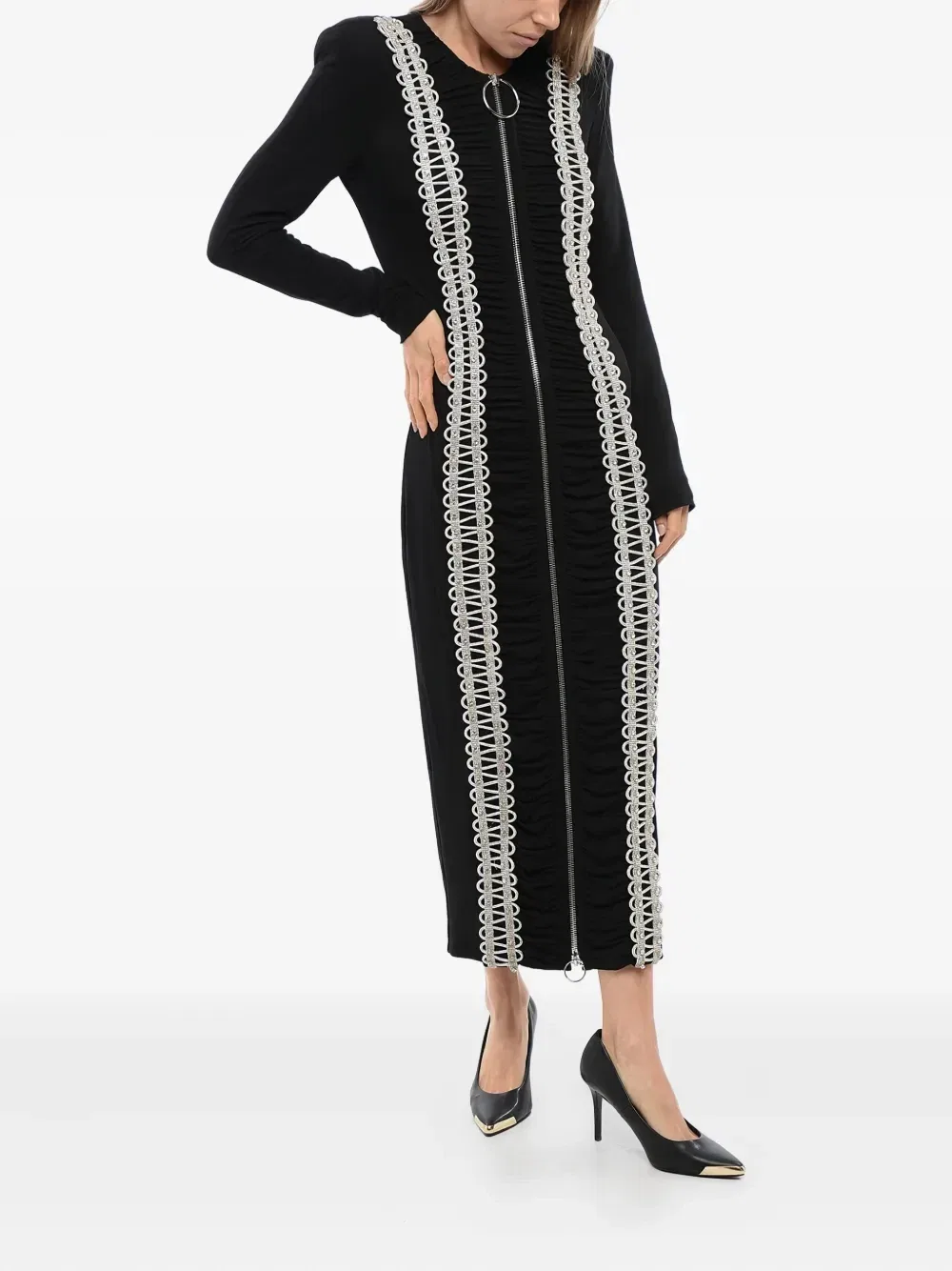 Платье миди с кристаллами Balmain, черный