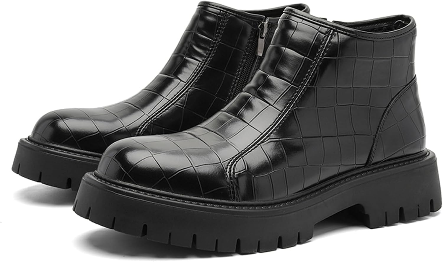 

Мужские ботинки NEGYANME с застежкой-молнией, толстой подошвой и тиснением под камень, ретро круглый носок, без шнуровки, нескользящие, подходят для езды на велосипеде, походов и снега, черный