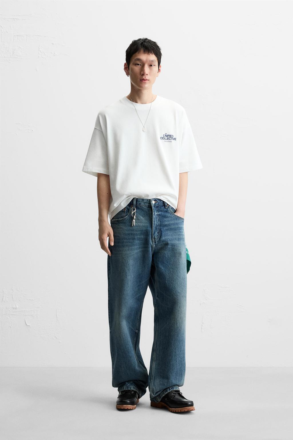 

Футболка с контрастным принтом ZARA, белый
