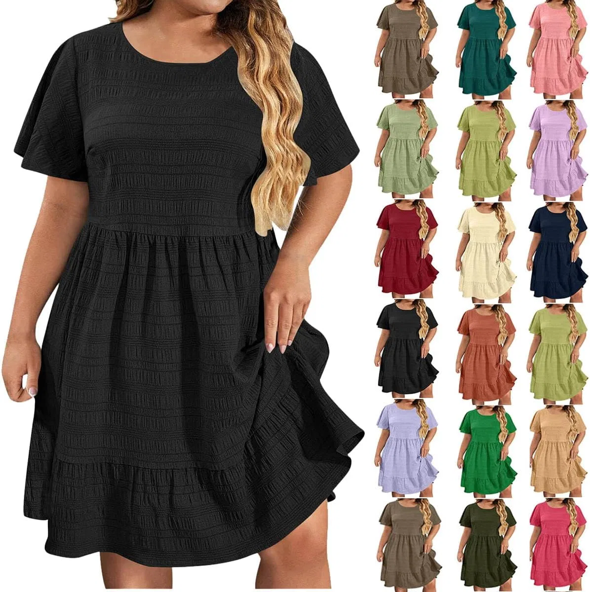 Женское летнее платье миди свободного кроя A-line, Black