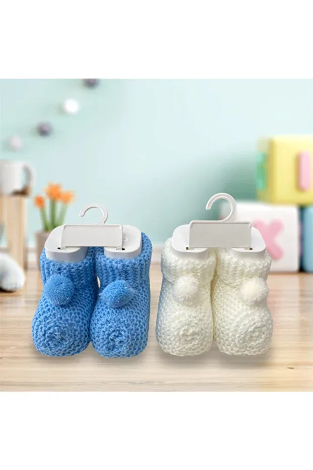 Детские пинетки для новорожденных вязаные Merdümek, Blue Cream
