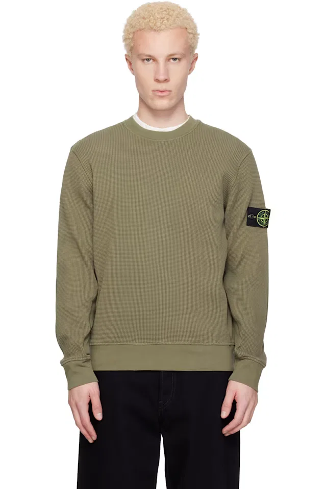 Хаки свитшот из органического хлопка с вафельным начесом Stone Island