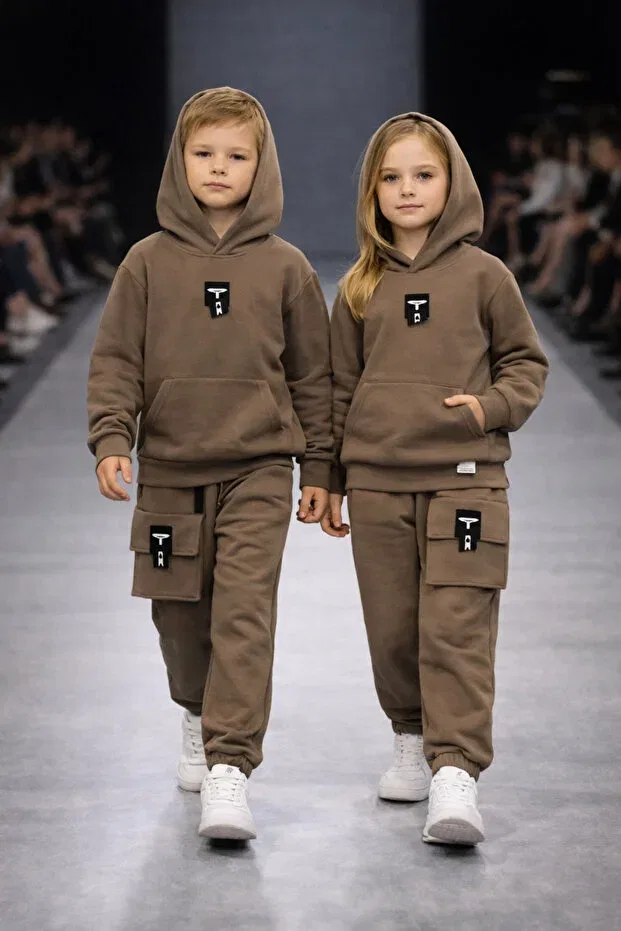Детский комплект спортивного костюма для девочек хлопковый Prenses Peri Kids, Brown