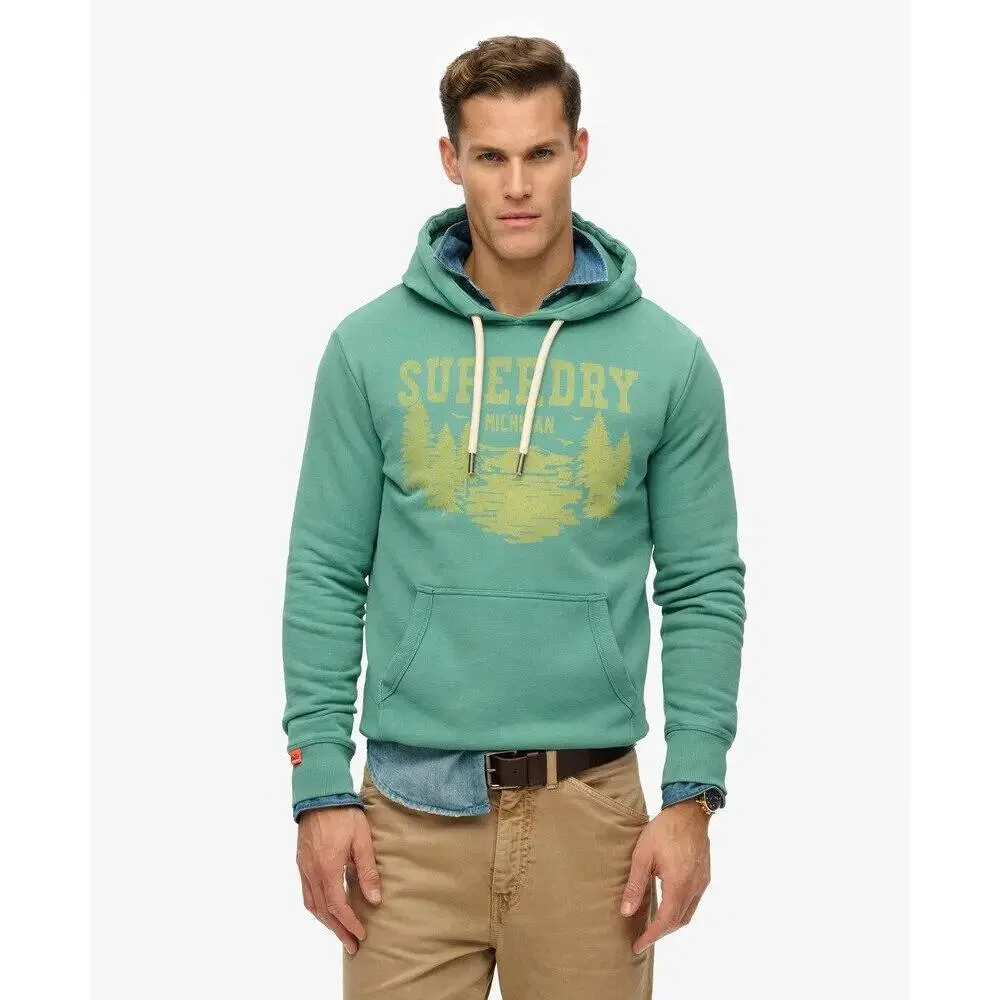 Мужское худи с капюшоном Lo-Fi Outdoor Superdry, Зеленый