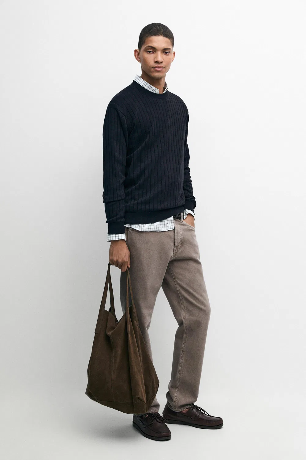 Свитер Massimo Dutti 100% Cotton Ribbed Knit, темно-синий — фото 3