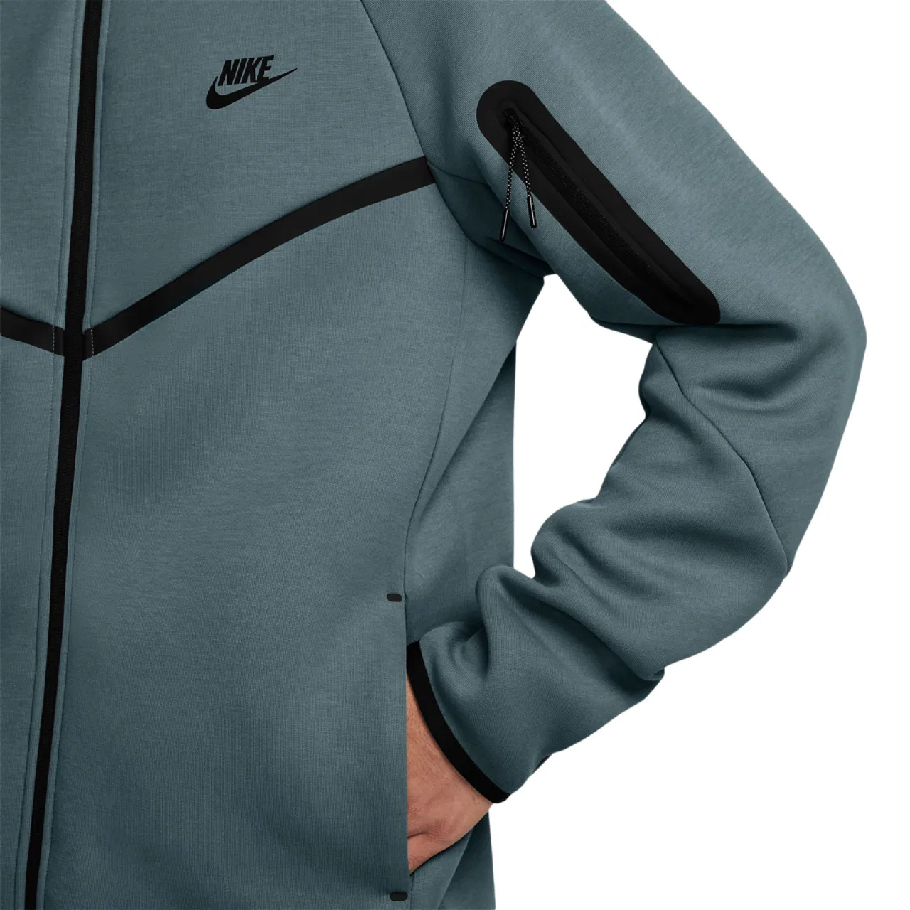 Мужское худи Nike Tech Fleece Full-Zip Windrunner, черный/зеленый — фото 3