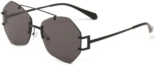 

Солнцезащитные очки без оправы с многоугольными металлическими линзами и двойным оправом для женщин и мужчин, защита от ультрафиолета UV400 MTZJH, Black Grey