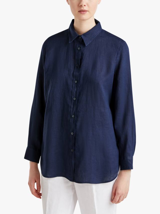 

Рубашка свободного покроя из чистого льна Benetton, цвет Night Blue
