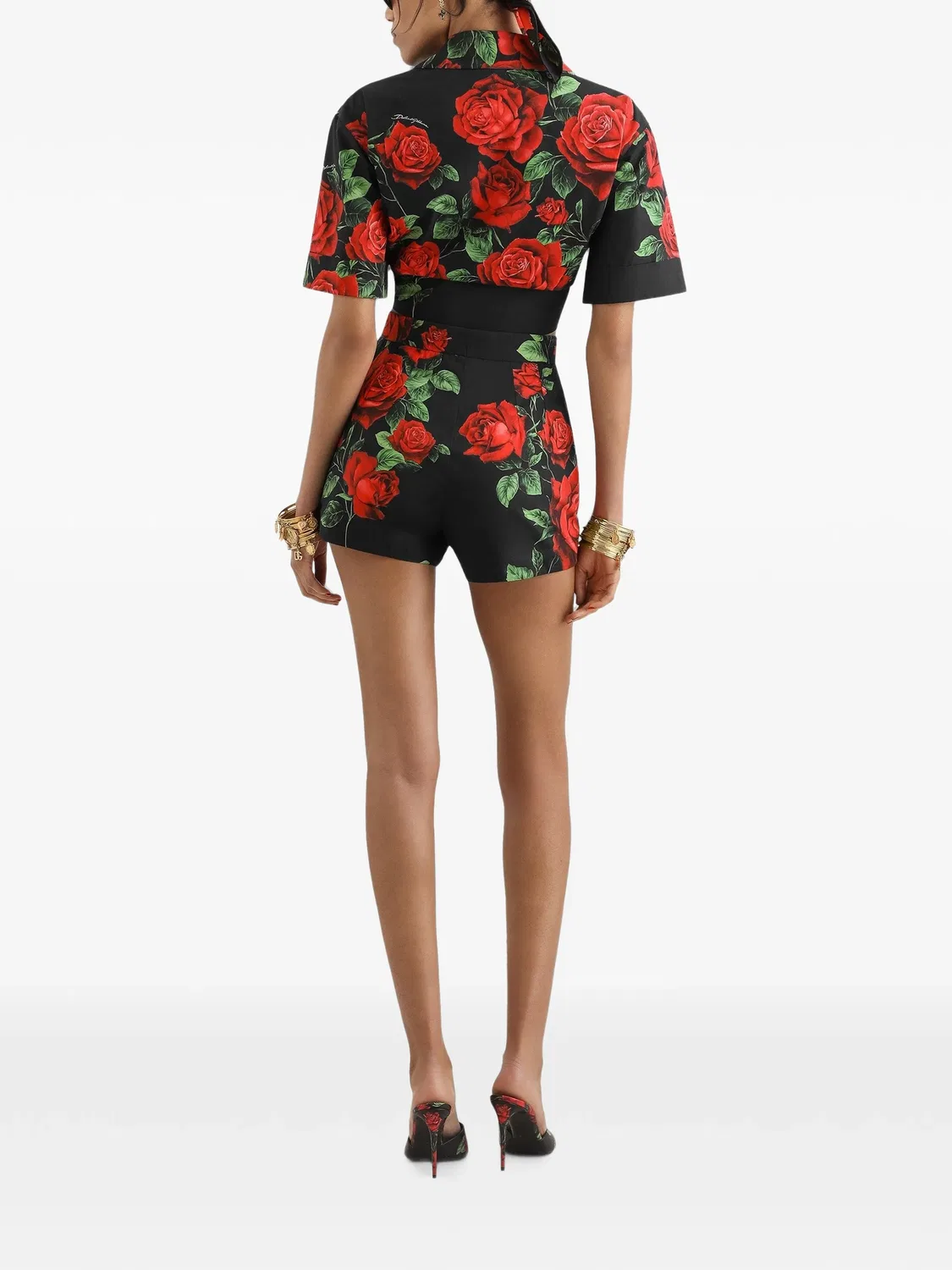 Поплиновая рубашка с цветочным принтом Dolce & Gabbana, черный — фото 3
