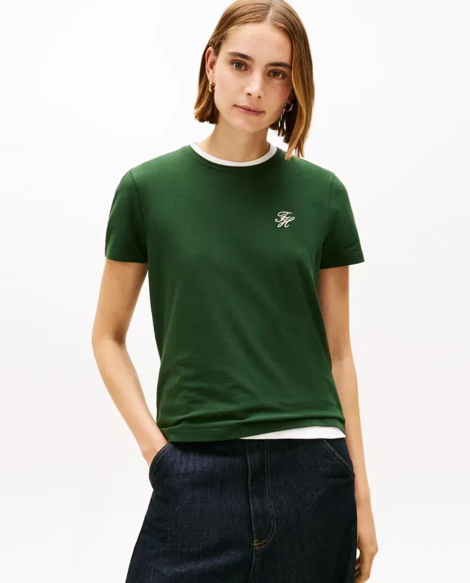 Женская футболка с вышитым логотипом Tommy Hilfiger, Бирюзовый