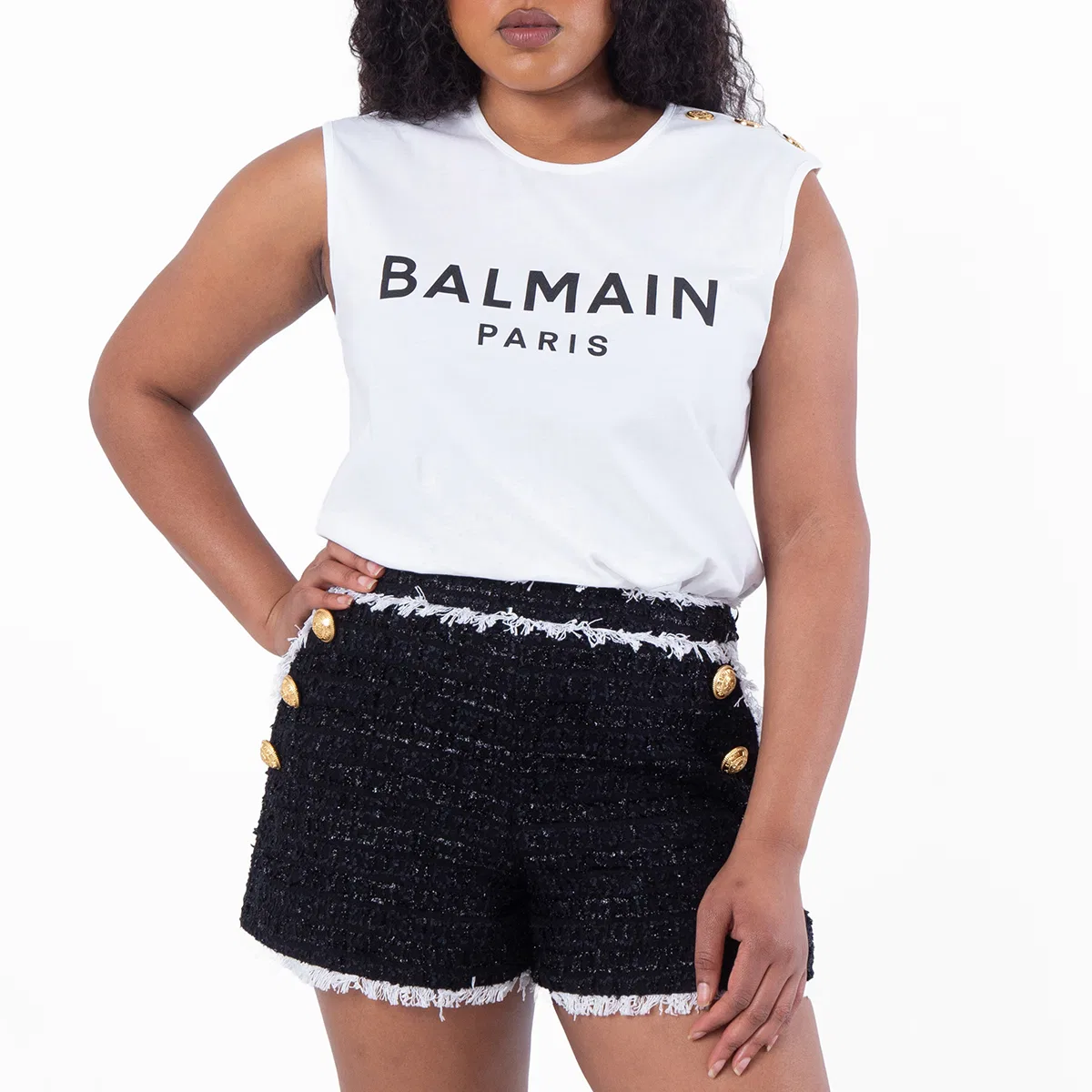 Топ без рукавов с логотипом Balmain, Gab White/Black