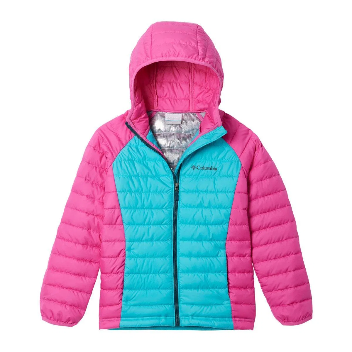 Куртка детская утепленная с капюшоном Powder Lite, Columbia, Geyser/Pink Ic