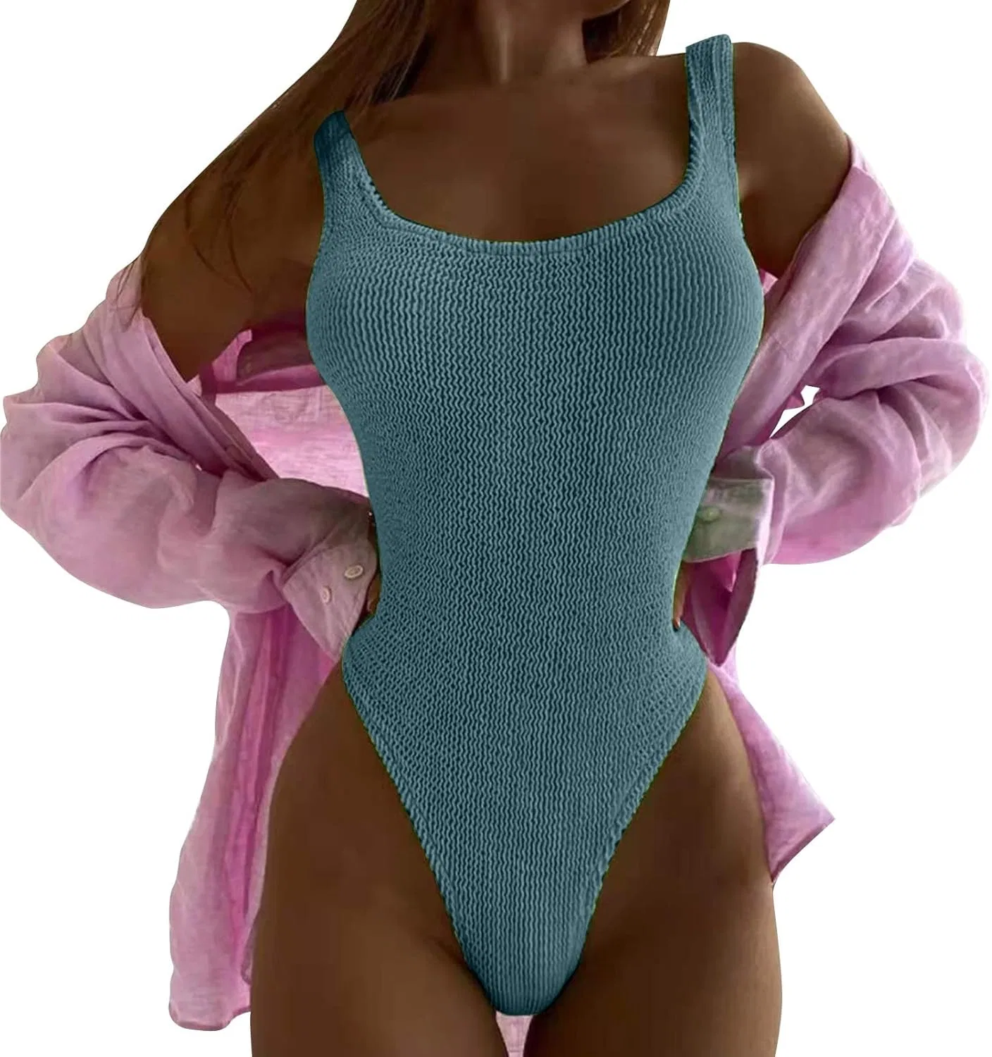 Женский слитный купальник с завышенной талией с утяжкой Monokini, Grey
