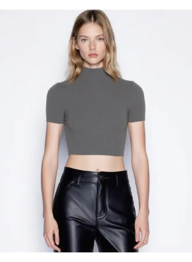Топ вязаный с коротким рукавом полугорловина Zara, темно-серый