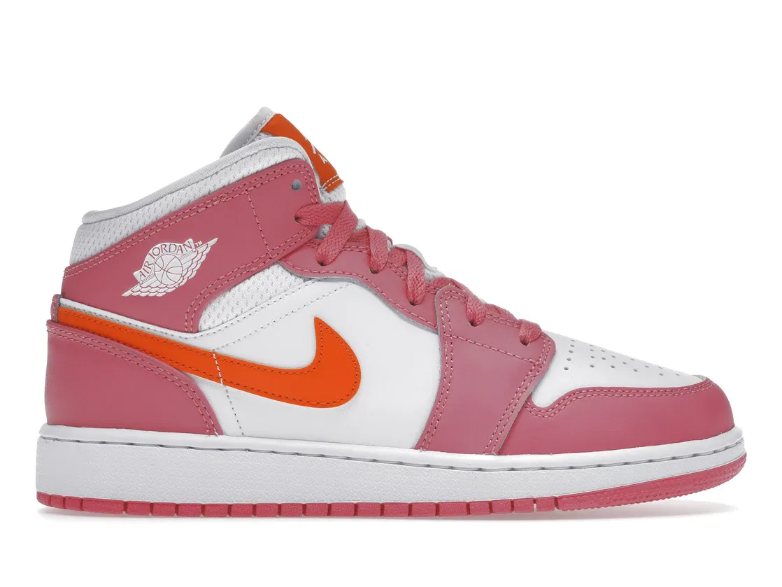 Детские кроссовки с перфорацией Jordan 1 Mid Jordan, Pinksicle Safety Orange White