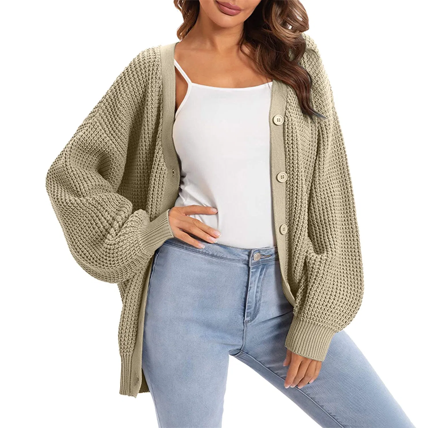 Женское пальто свободного кроя с длинным рукавом, beige