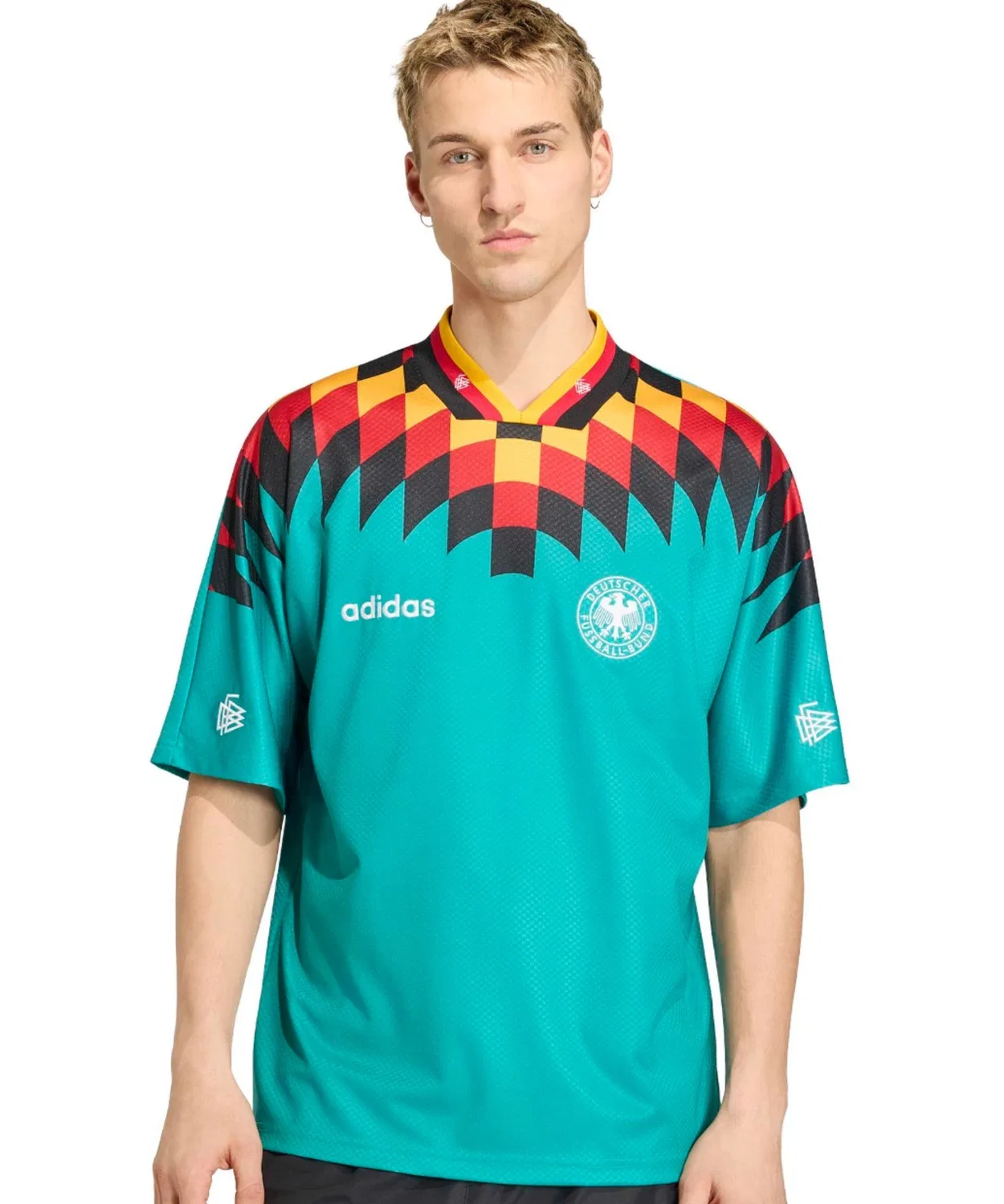 Мужская футболка-джерси свободного кроя с V-образным вырезом, модель Germany Away Replica 1994 Adidas, Green