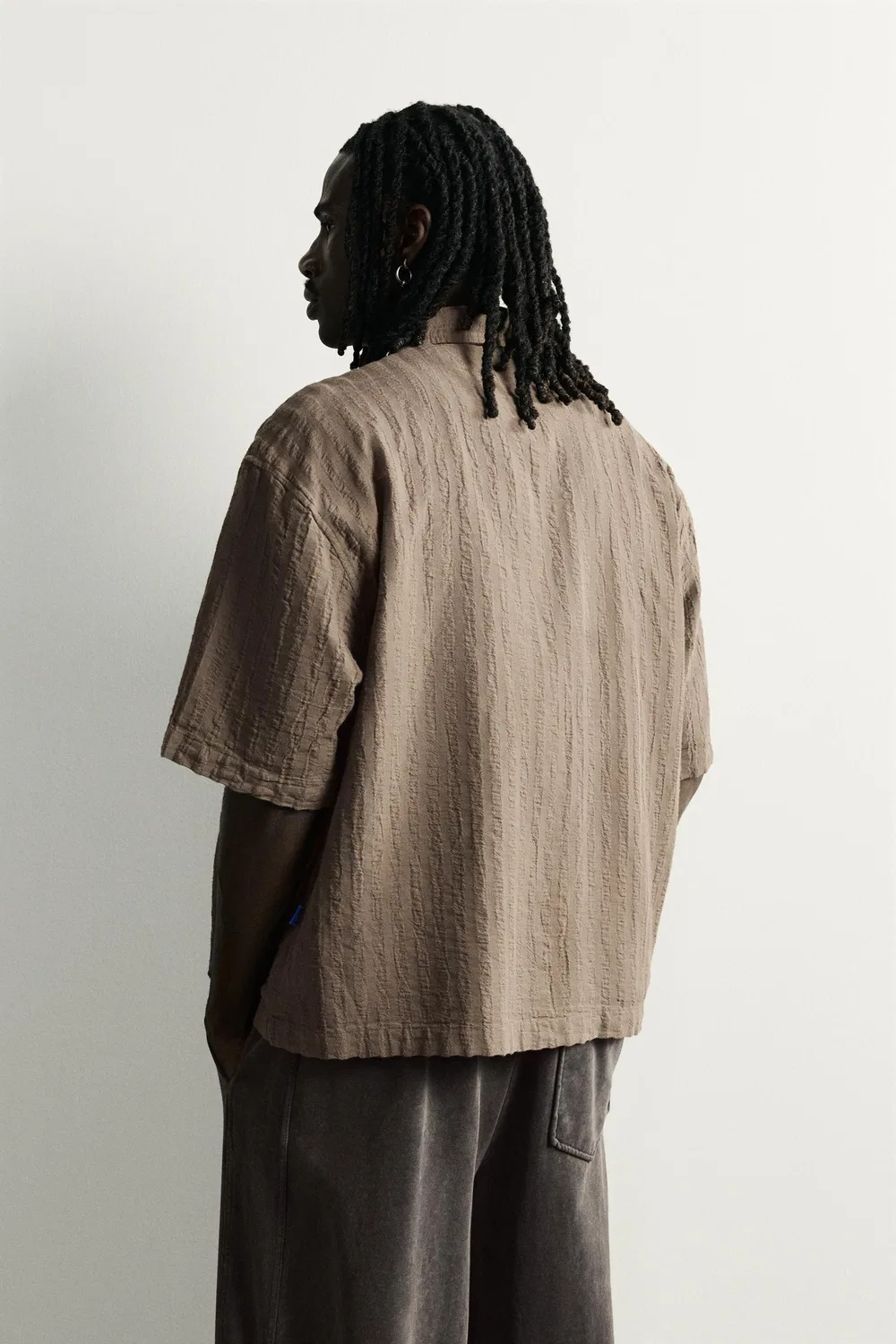 Полосатая жаккардовая рубашка свободного кроя ZARA, Brown — фото 3