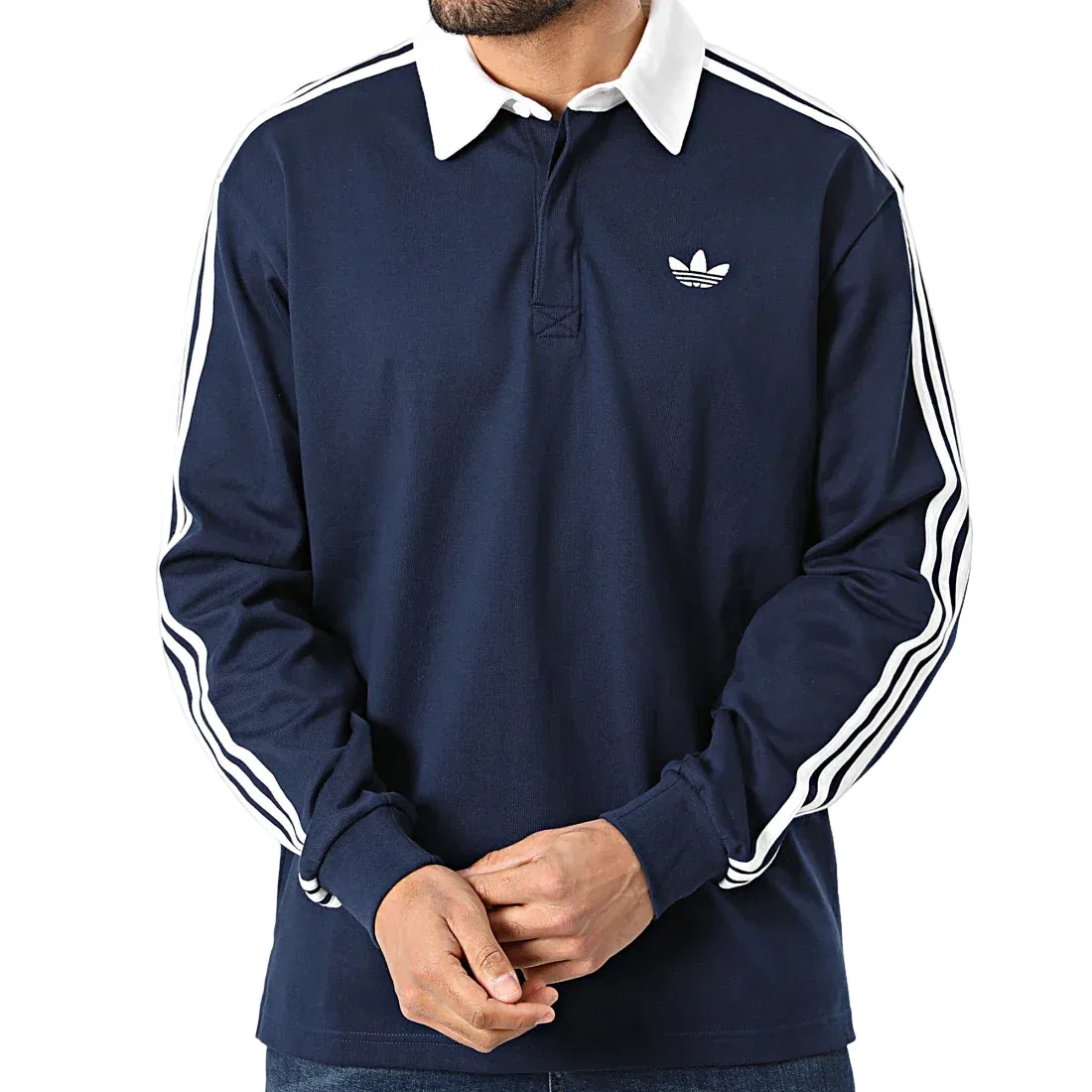 Мужское поло Three Stripes Rugby Polo Shirt Asia Sizing 'Night Indigo' adidas, Night Indigo — фото 3