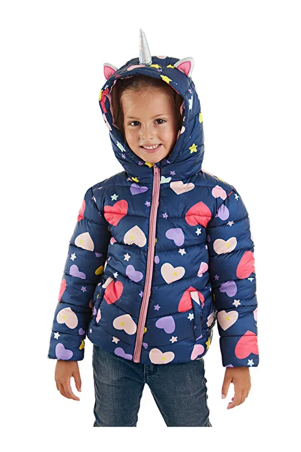 Детское пальто для девочек водонепроницаемое Unicorn Girl's Water Repellent Hooded Navy Blue Coat Denokids, Navy Blue — фото 4