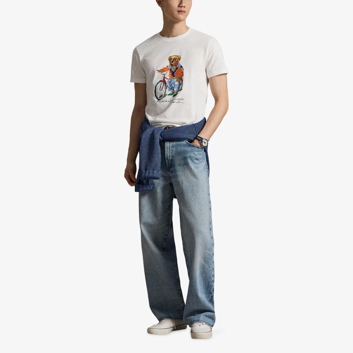 Хлопковая футболка-поло с принтом медведя для велоспорта Polo Ralph Lauren, белый — фото 2