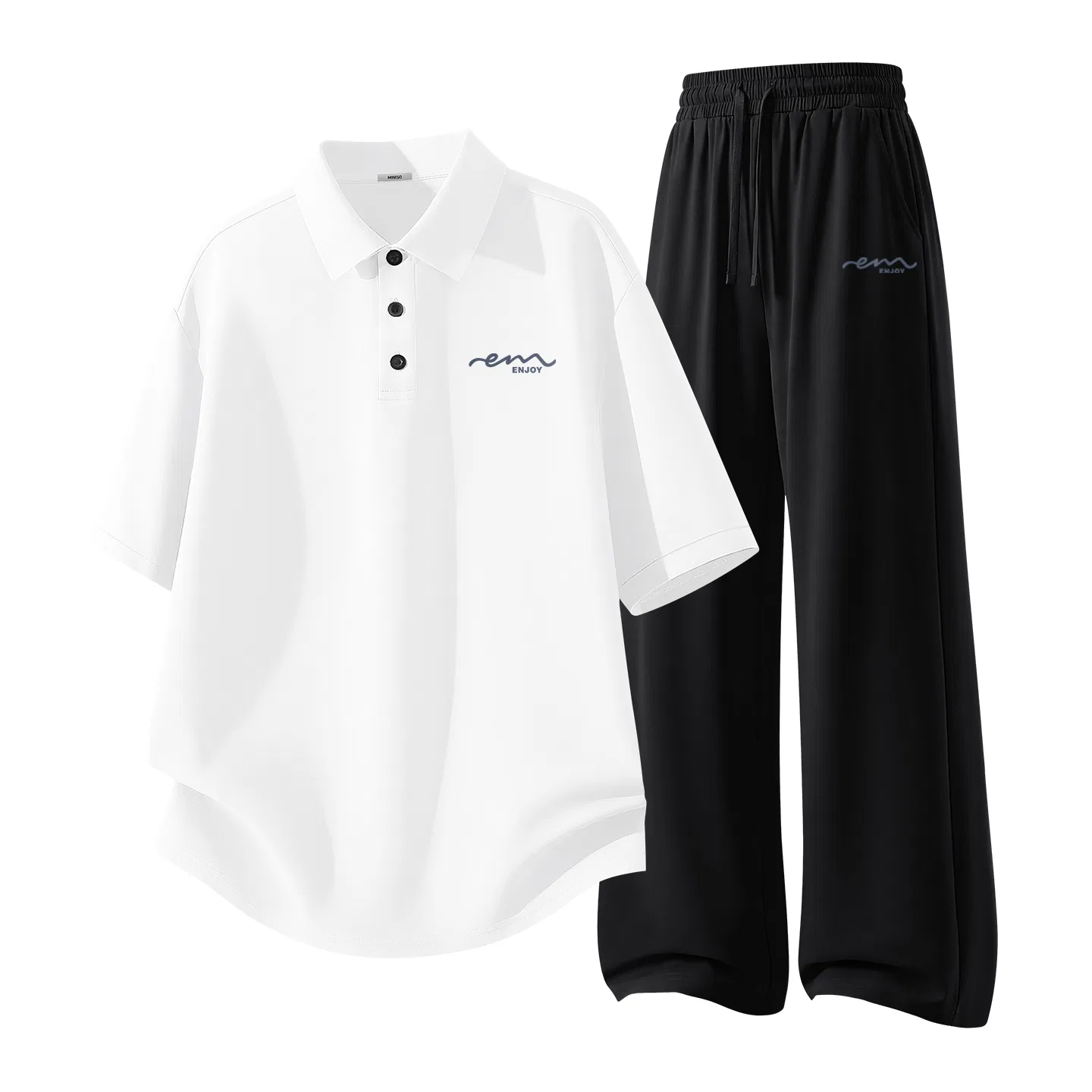 Детский комплект спортивной одежды MINISO, White Ink Blue Flowing Chest Logo + Black Ink Blue Flowing Pants Logo